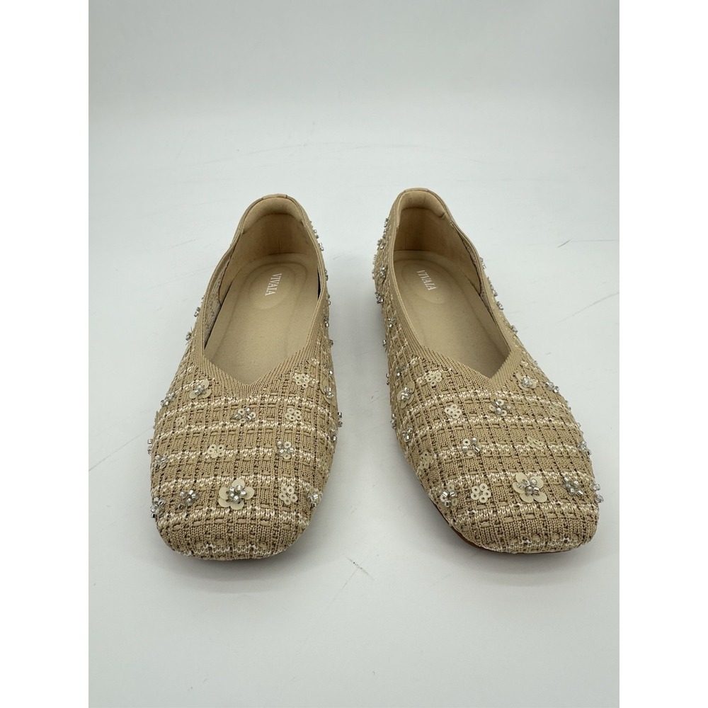 VIVAIA Margot 2.0 Square Toe V-Cut Knit Flats Beige Floral EU 39 US 8 NIB - Picture 7 of 14